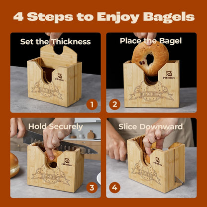 2026 Bagel Slicer, Bamboo Bread Slicer for Small and Large Bagels | Upgrade Bagel Cutter for Buns, English Muffins, 2 Adjustable Thickness, Anti-slip Mat, Ideal for Gift (No Knife)