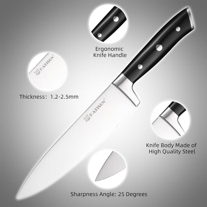 16 Pieces Kitchen Knife Block Set with Cutting Board, German Stainless Steel Knife Set with Sharpener, Dishwasher Safe, Anti-Slip Handle, 6 Steak Knives, Black
