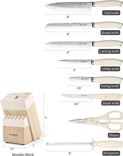 16 Pieces Kitchen Knife Block Set with Cutting Board, German Stainless Steel Knife Set with Sharpener, Dishwasher Safe, Anti-Slip Handle, 6 Steak Knives, Black