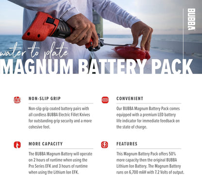 Magnum Lithium Ion Pack - Additional or Replacement Battery for Electric Fillet Knife - 50% More Capacity
