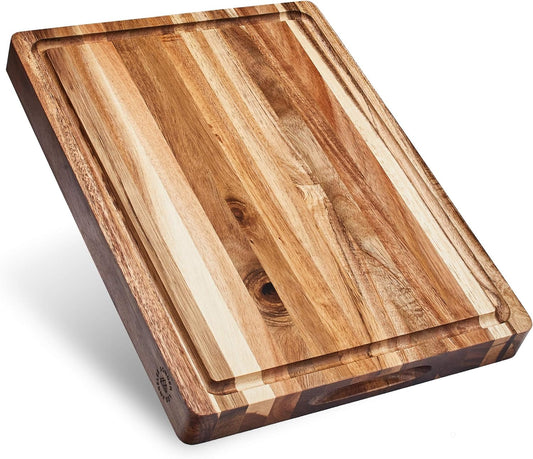 Winsome Acacia Wood Cutting Board | Acacia Edge Grain Cutting Board for Kitchen with Juice Groove & Sorting Compartment | Perfect for Charcuterie | Gift Box Included | 16x12x1.5 in
