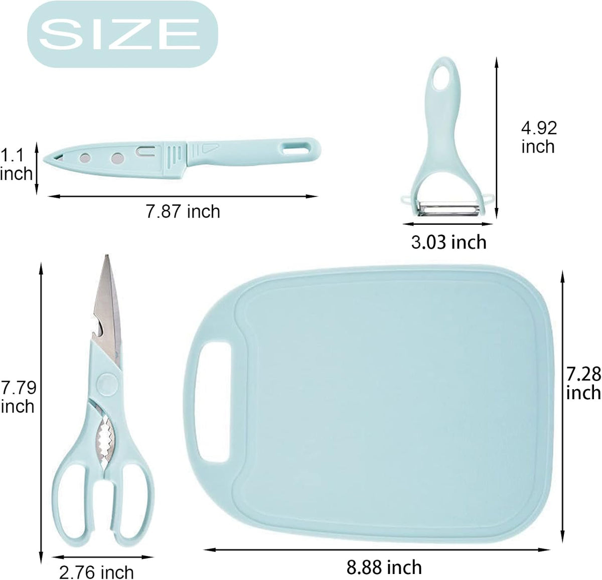 Travel Cutting Board Set, 4 Pcs Portable Mini Camping Knife Set | Plastic Cutting Board Set & Stainless Steel Knife with Sheath, Fruits & Vegetable Peeler Scissors,Blue