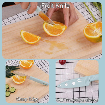 Travel Cutting Board Set, 4 Pcs Portable Mini Camping Knife Set | Plastic Cutting Board Set & Stainless Steel Knife with Sheath, Fruits & Vegetable Peeler Scissors,Blue