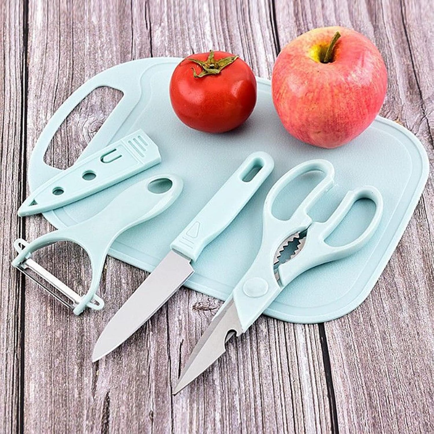 Travel Cutting Board Set, 4 Pcs Portable Mini Camping Knife Set | Plastic Cutting Board Set & Stainless Steel Knife with Sheath, Fruits & Vegetable Peeler Scissors,Blue