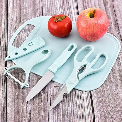 Travel Cutting Board Set, 4 Pcs Portable Mini Camping Knife Set | Plastic Cutting Board Set & Stainless Steel Knife with Sheath, Fruits & Vegetable Peeler Scissors,Blue