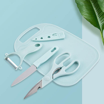 Travel Cutting Board Set, 4 Pcs Portable Mini Camping Knife Set | Plastic Cutting Board Set & Stainless Steel Knife with Sheath, Fruits & Vegetable Peeler Scissors,Blue