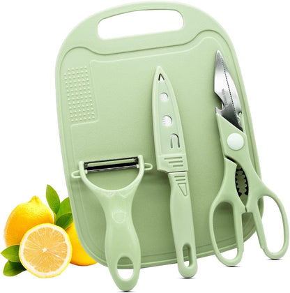Travel Cutting Board Set, 4 Pcs Portable Mini Camping Knife Set | Plastic Cutting Board Set & Stainless Steel Knife with Sheath, Fruits & Vegetable Peeler Scissors,Blue