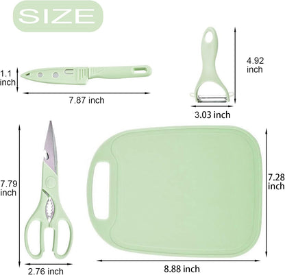 Travel Cutting Board Set, 4 Pcs Portable Mini Camping Knife Set | Plastic Cutting Board Set & Stainless Steel Knife with Sheath, Fruits & Vegetable Peeler Scissors,Blue
