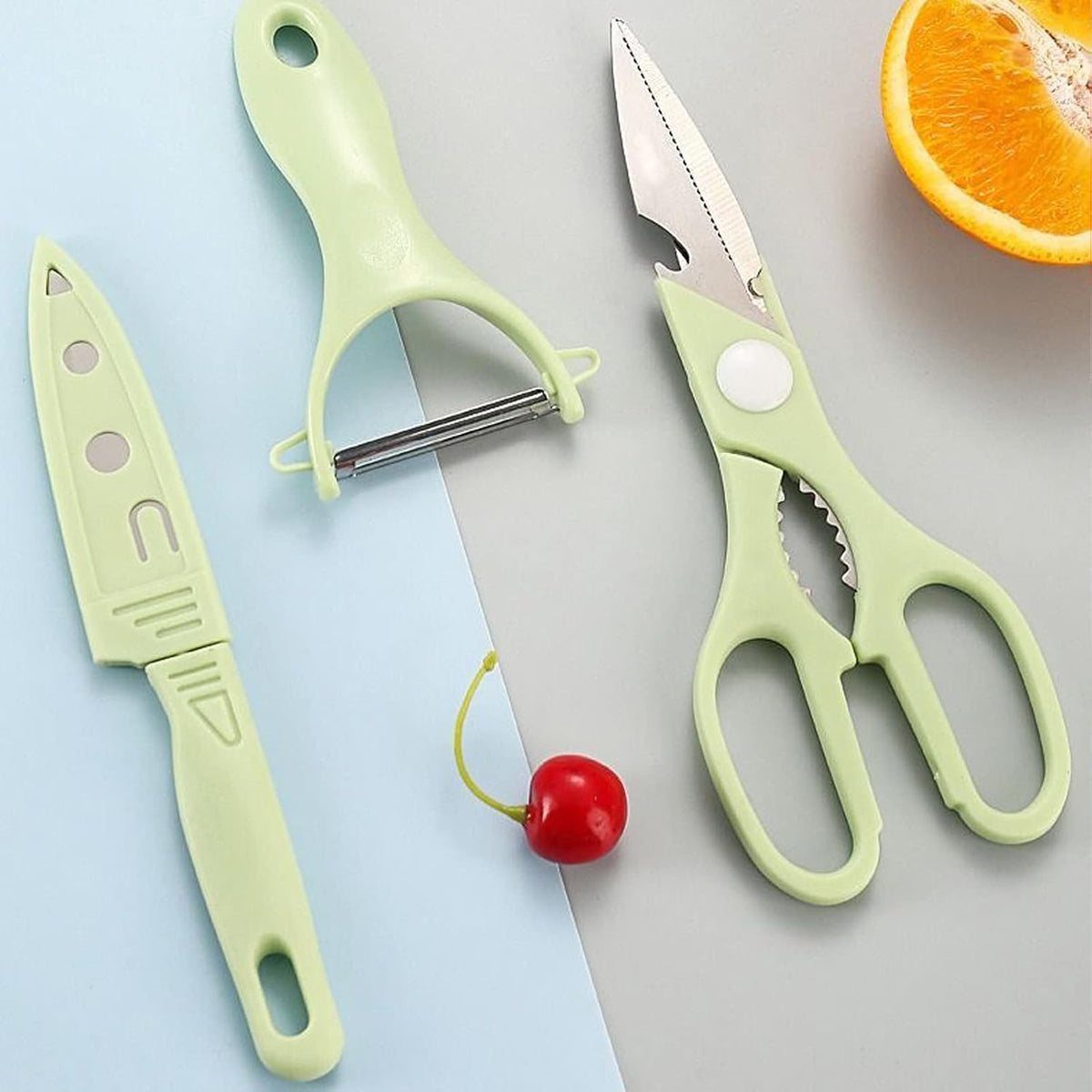 Travel Cutting Board Set, 4 Pcs Portable Mini Camping Knife Set | Plastic Cutting Board Set & Stainless Steel Knife with Sheath, Fruits & Vegetable Peeler Scissors,Blue