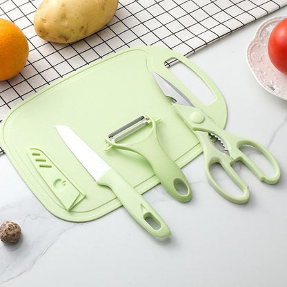 Travel Cutting Board Set, 4 Pcs Portable Mini Camping Knife Set | Plastic Cutting Board Set & Stainless Steel Knife with Sheath, Fruits & Vegetable Peeler Scissors,Blue