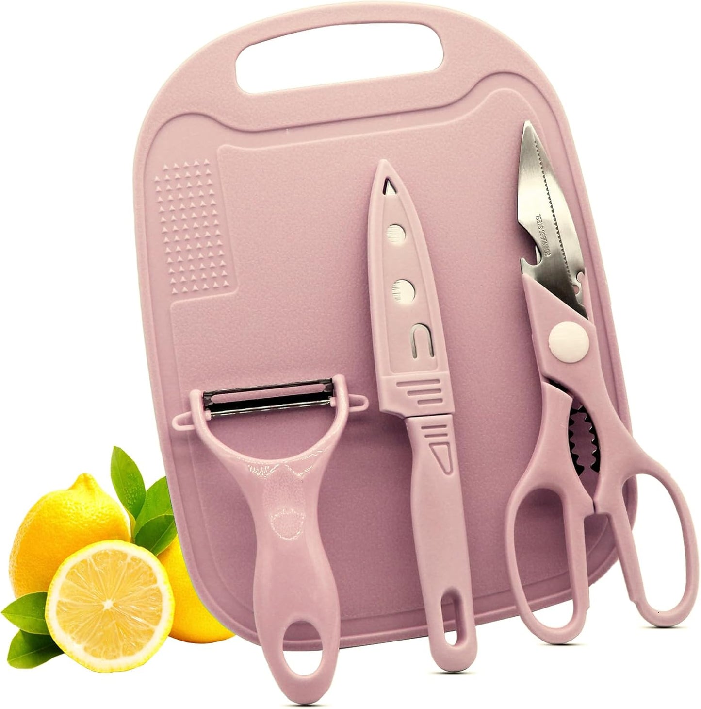 Travel Cutting Board Set, 4 Pcs Portable Mini Camping Knife Set | Plastic Cutting Board Set & Stainless Steel Knife with Sheath, Fruits & Vegetable Peeler Scissors,Blue