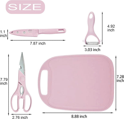Travel Cutting Board Set, 4 Pcs Portable Mini Camping Knife Set | Plastic Cutting Board Set & Stainless Steel Knife with Sheath, Fruits & Vegetable Peeler Scissors,Blue