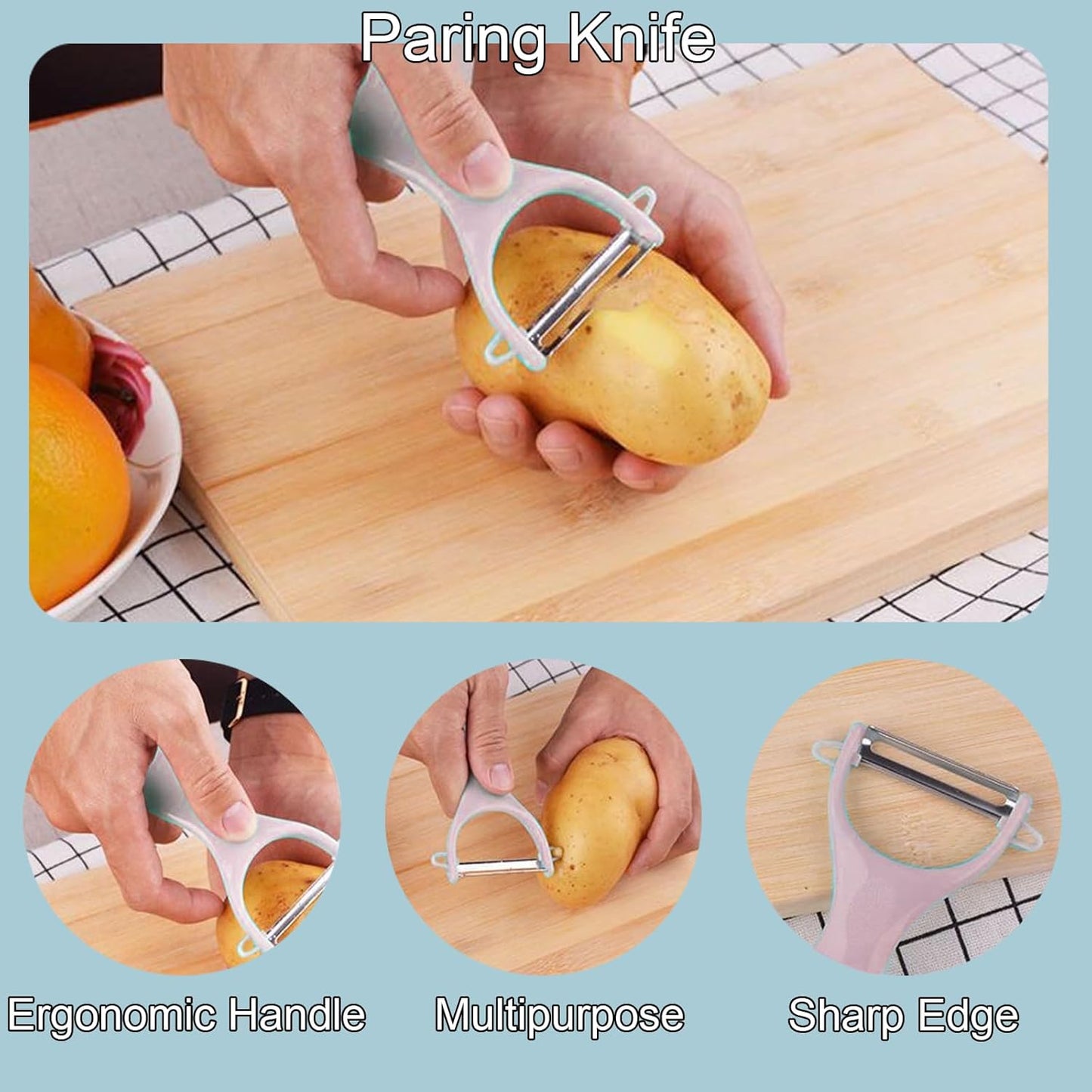 Travel Cutting Board Set, 4 Pcs Portable Mini Camping Knife Set | Plastic Cutting Board Set & Stainless Steel Knife with Sheath, Fruits & Vegetable Peeler Scissors,Blue