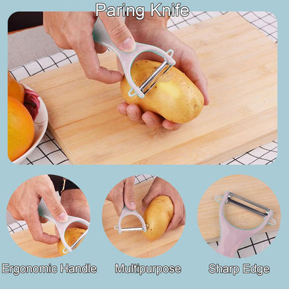 Travel Cutting Board Set, 4 Pcs Portable Mini Camping Knife Set | Plastic Cutting Board Set & Stainless Steel Knife with Sheath, Fruits & Vegetable Peeler Scissors,Blue