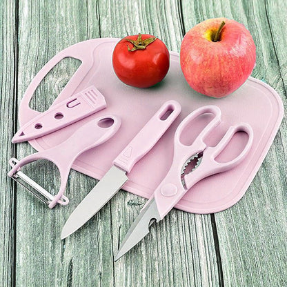 Travel Cutting Board Set, 4 Pcs Portable Mini Camping Knife Set | Plastic Cutting Board Set & Stainless Steel Knife with Sheath, Fruits & Vegetable Peeler Scissors,Blue