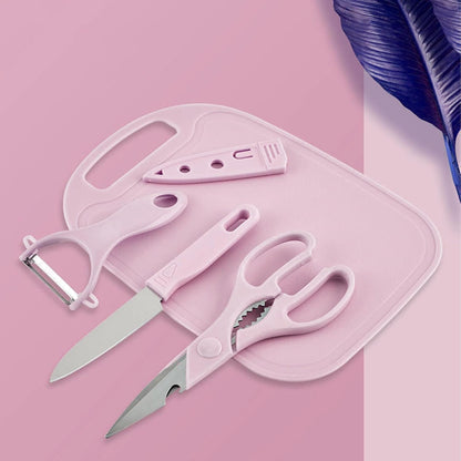 Travel Cutting Board Set, 4 Pcs Portable Mini Camping Knife Set | Plastic Cutting Board Set & Stainless Steel Knife with Sheath, Fruits & Vegetable Peeler Scissors,Blue