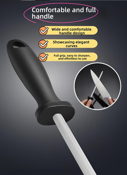 13" Professional Knife Sharpening Steel Rod - High Carbon Magnetic Honing Rod for Kitchen Chef Knives, Ergonomic Non-Slip Grip with Durable Serrations & Hanging Hole - Multi-Purpose for Home (13IN)