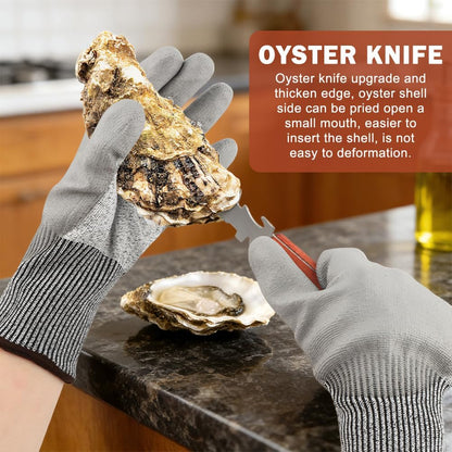 Oyster Knife Shucker Set Oyster Shucking Knife with Wooden holder Oysters Shucking Clamp & Cut Resistant Gloves Seafood Tools for Clam, Shellfish, Crab, Kitchen Knifes Tool Gift
