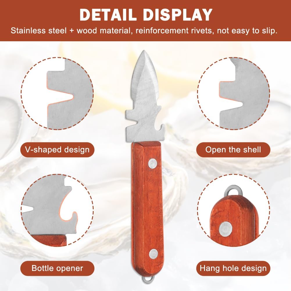 Oyster Knife Shucker Set Oyster Shucking Knife with Wooden holder Oysters Shucking Clamp & Cut Resistant Gloves Seafood Tools for Clam, Shellfish, Crab, Kitchen Knifes Tool Gift