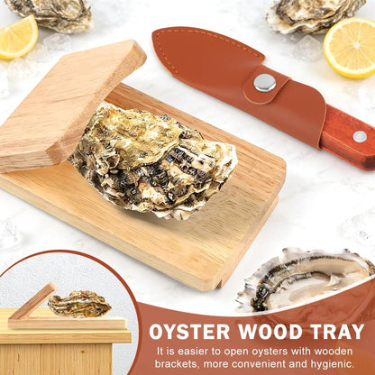 Oyster Knife Shucker Set Oyster Shucking Knife with Wooden holder Oysters Shucking Clamp & Cut Resistant Gloves Seafood Tools for Clam, Shellfish, Crab, Kitchen Knifes Tool Gift