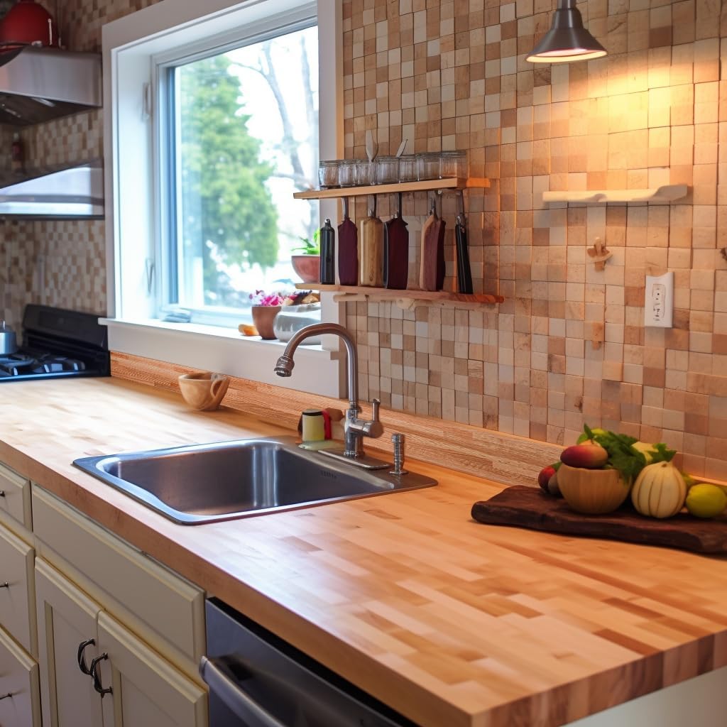 Butcher Block Counter Top, USA Grown Cherry Solid Hardwood Countertop, Wood Slabs for Kitchen, Reversible, Both Side Polished, Prefinished with Food-safe Oil, 1.5" Thickness, 18" L x 25" W