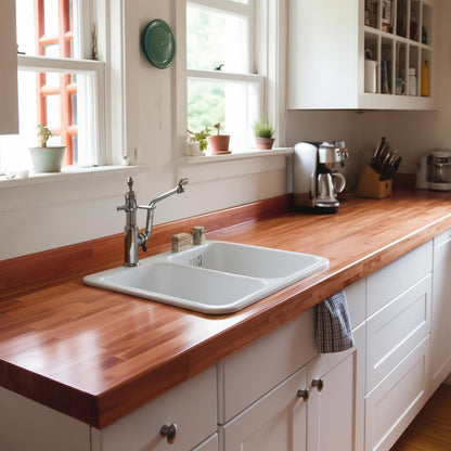 Butcher Block Counter Top, USA Grown Cherry Solid Hardwood Countertop, Wood Slabs for Kitchen, Reversible, Both Side Polished, Prefinished with Food-safe Oil, 1.5" Thickness, 18" L x 25" W