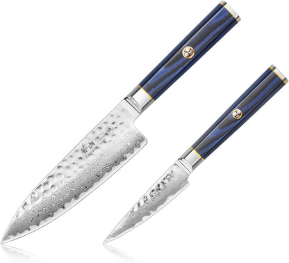 Cangshan KITA Series 2-Piece Starter Knife Set (6" Chef + 3.5" Paring) With Ash Wood Box, High Carbon X-7 Damascus Steel, 501523 (2pc)