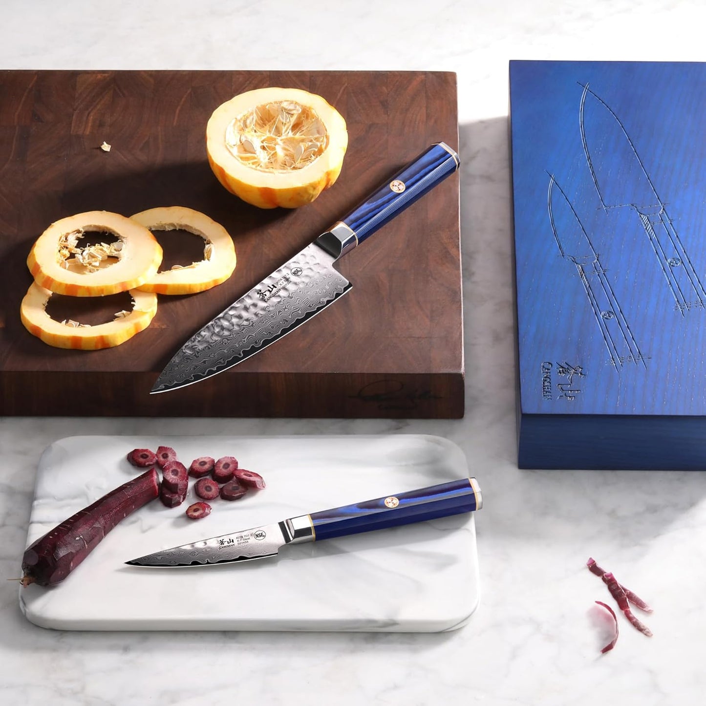 Cangshan KITA Series 2-Piece Starter Knife Set (6" Chef + 3.5" Paring) With Ash Wood Box, High Carbon X-7 Damascus Steel, 501523 (2pc)