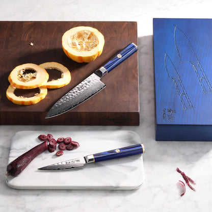 Cangshan KITA Series 2-Piece Starter Knife Set (6" Chef + 3.5" Paring) With Ash Wood Box, High Carbon X-7 Damascus Steel, 501523 (2pc)