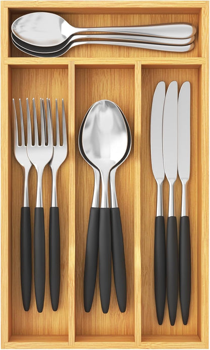 Silverware Drawer Organizer, Utensil Tray for Kitchen, Flatware and Cutlery Holder, Storage for Spoons Forks Knives, 6.7 x 12", Natural