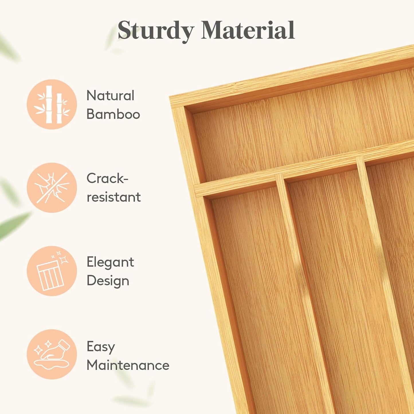 Silverware Drawer Organizer, Utensil Tray for Kitchen, Flatware and Cutlery Holder, Storage for Spoons Forks Knives, 6.7 x 12", Natural