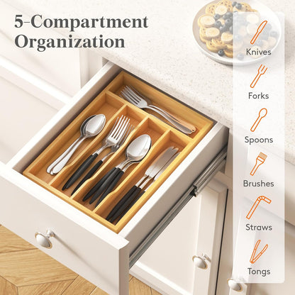 Silverware Drawer Organizer, Utensil Tray for Kitchen, Flatware and Cutlery Holder, Storage for Spoons Forks Knives, 6.7 x 12", Natural