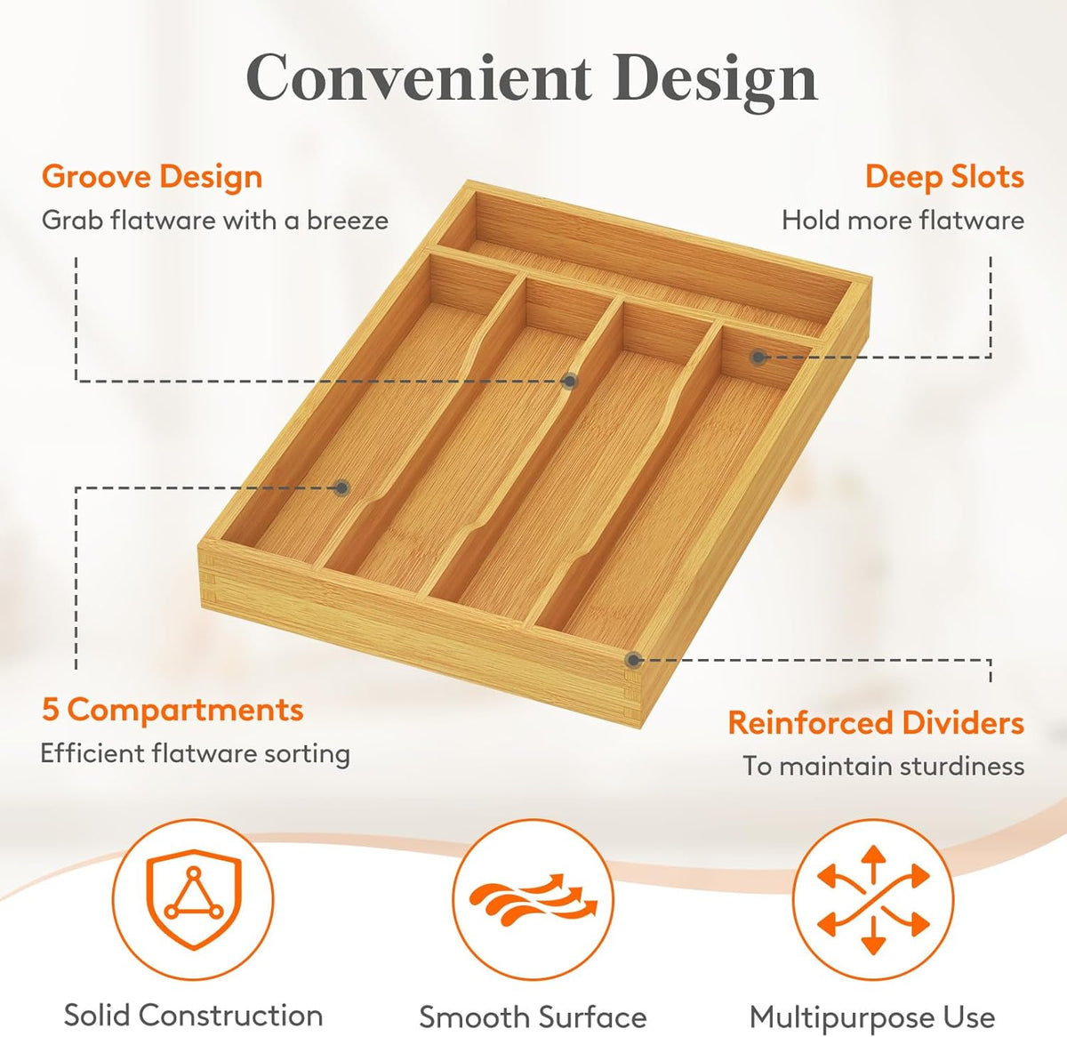 Silverware Drawer Organizer, Utensil Tray for Kitchen, Flatware and Cutlery Holder, Storage for Spoons Forks Knives, 6.7 x 12", Natural