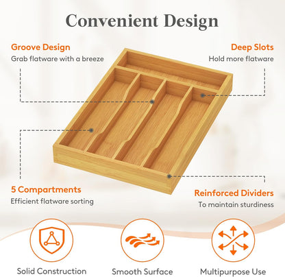 Silverware Drawer Organizer, Utensil Tray for Kitchen, Flatware and Cutlery Holder, Storage for Spoons Forks Knives, 6.7 x 12", Natural