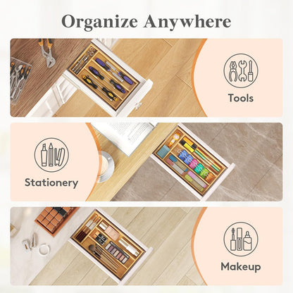 Silverware Drawer Organizer, Utensil Tray for Kitchen, Flatware and Cutlery Holder, Storage for Spoons Forks Knives, 6.7 x 12", Natural