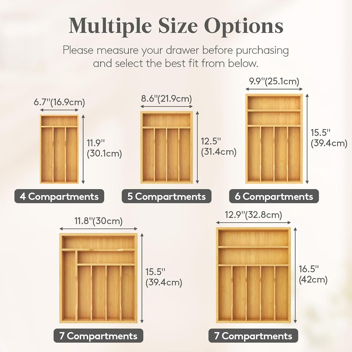 Silverware Drawer Organizer, Utensil Tray for Kitchen, Flatware and Cutlery Holder, Storage for Spoons Forks Knives, 6.7 x 12", Natural
