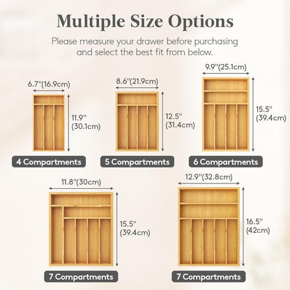Silverware Drawer Organizer, Utensil Tray for Kitchen, Flatware and Cutlery Holder, Storage for Spoons Forks Knives, 6.7 x 12", Natural