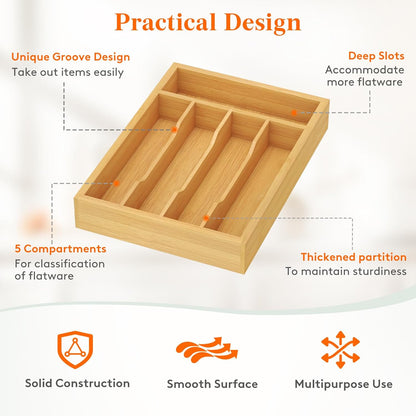 Silverware Drawer Organizer, Utensil Tray for Kitchen, Flatware and Cutlery Holder, Storage for Spoons Forks Knives, 6.7 x 12", Natural