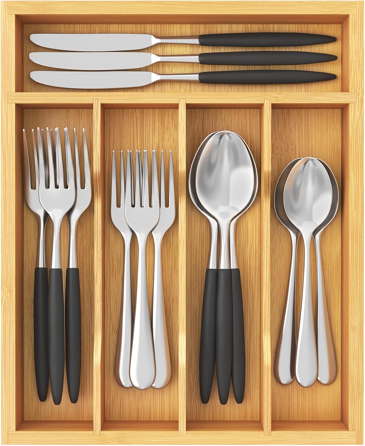 Silverware Drawer Organizer, Utensil Tray for Kitchen, Flatware and Cutlery Holder, Storage for Spoons Forks Knives, 6.7 x 12", Natural