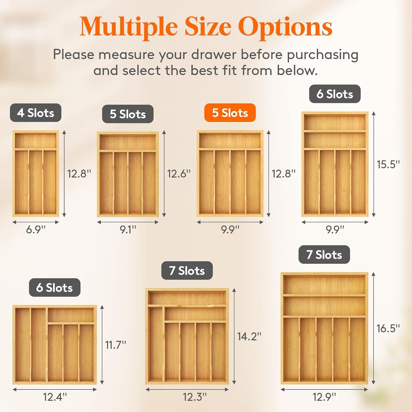 Silverware Drawer Organizer, Utensil Tray for Kitchen, Flatware and Cutlery Holder, Storage for Spoons Forks Knives, 6.7 x 12", Natural