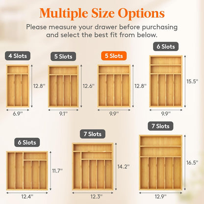 Silverware Drawer Organizer, Utensil Tray for Kitchen, Flatware and Cutlery Holder, Storage for Spoons Forks Knives, 6.7 x 12", Natural