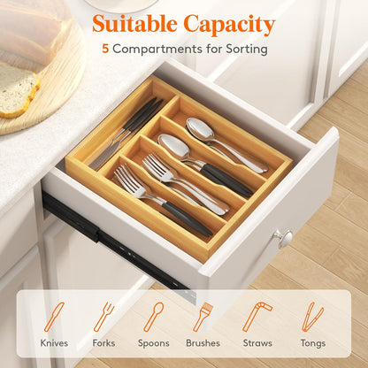 Silverware Drawer Organizer, Utensil Tray for Kitchen, Flatware and Cutlery Holder, Storage for Spoons Forks Knives, 6.7 x 12", Natural