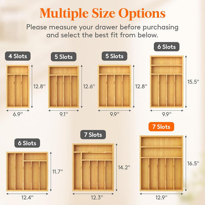 Silverware Drawer Organizer, Utensil Tray for Kitchen, Flatware and Cutlery Holder, Storage for Spoons Forks Knives, 6.7 x 12", Natural