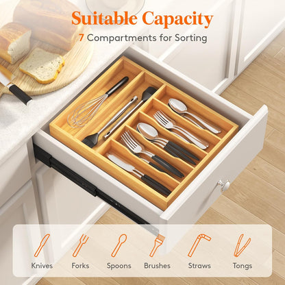 Silverware Drawer Organizer, Utensil Tray for Kitchen, Flatware and Cutlery Holder, Storage for Spoons Forks Knives, 6.7 x 12", Natural