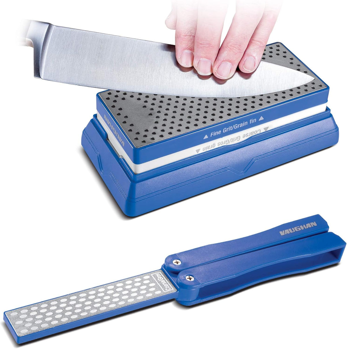 2 Piece Diamond Stone Sharpening Set – Dual-Sided Benchtop & Portable Pocket Sharpener with Coarse & Fine Grit – Genuine Diamond Particles, Anti-Slip Base, and Storage Case – 240021