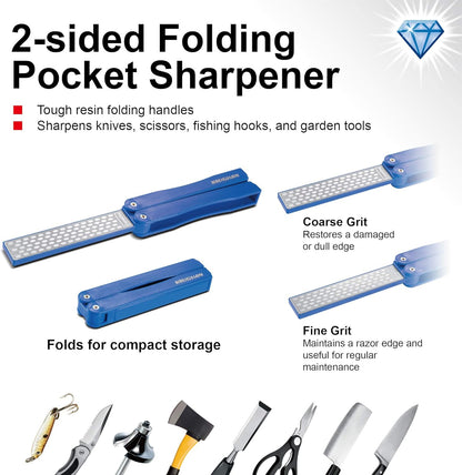 2 Piece Diamond Stone Sharpening Set – Dual-Sided Benchtop & Portable Pocket Sharpener with Coarse & Fine Grit – Genuine Diamond Particles, Anti-Slip Base, and Storage Case – 240021