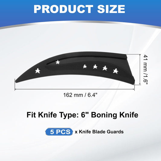 Plastic Safety Knife Cover Sleeves for 6" Boning Knife 6.4 x 1.6 Inch (LxW), 5 Pack Knife Blade Guard Protector Universal Kitchen Knife Sheath for Kitchen Bar, Black