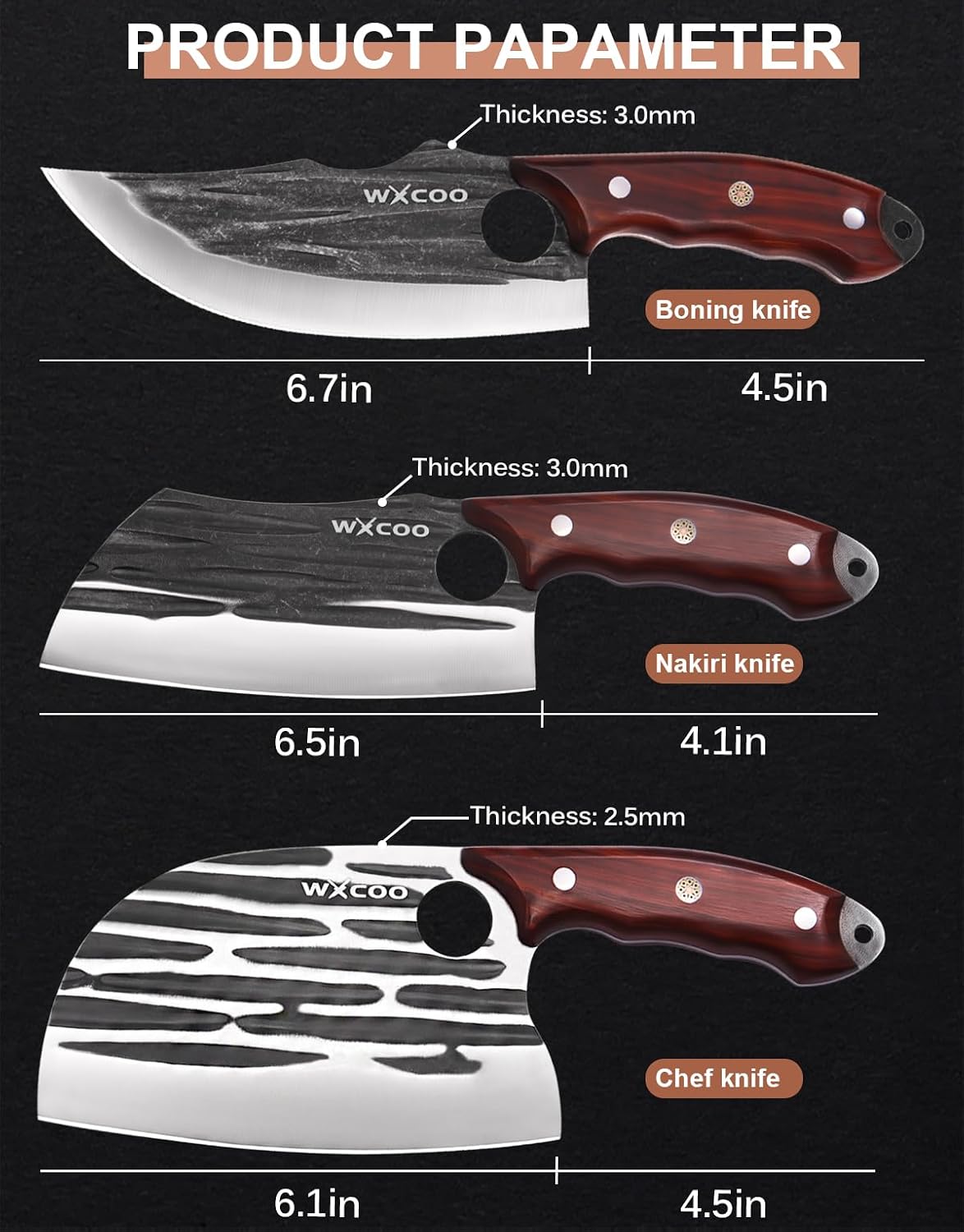 Hand Forged Hunting Knife with Leather Sheath High Carbon Steel Full Tang Butcher Boning Knife for Camping Hiking Fishing BBQ Single Blade Outdoor Cleaver for Meat Cutting and Game Processing