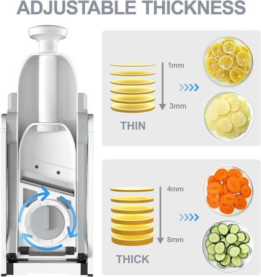 SupMaKin Safe Mandoline Slicer for Kitchen,Adjustable Potato Slicer 1-8 mm | for Vegetables Fruits Slicer with Container, Stainless Steel Blades,Faster Slicer Artifact Kitchen Gadgets Dishwasher Gifts