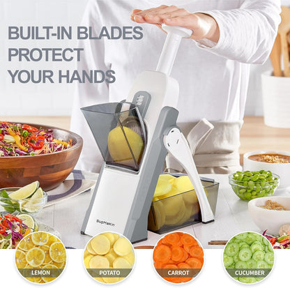 SupMaKin Safe Mandoline Slicer for Kitchen,Adjustable Potato Slicer 1-8 mm | for Vegetables Fruits Slicer with Container, Stainless Steel Blades,Faster Slicer Artifact Kitchen Gadgets Dishwasher Gifts